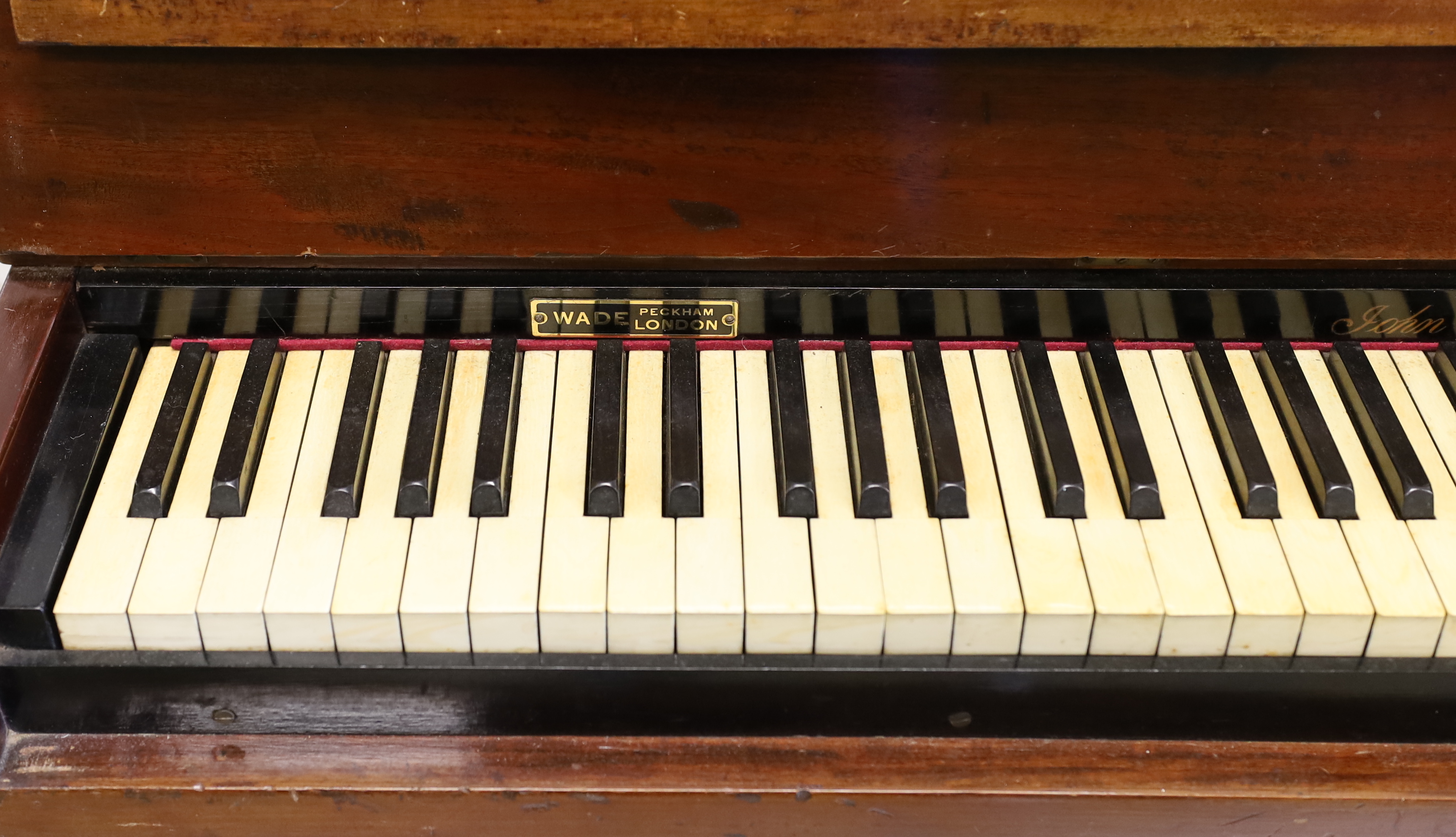 A John Broadwood & Sons upright piano, formerly the property of Sir Arthur Sullivan, a mahogany pianette model no.22 with 82 keys built in 1867